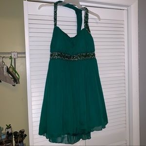Emerald green asymmetrical formal dress